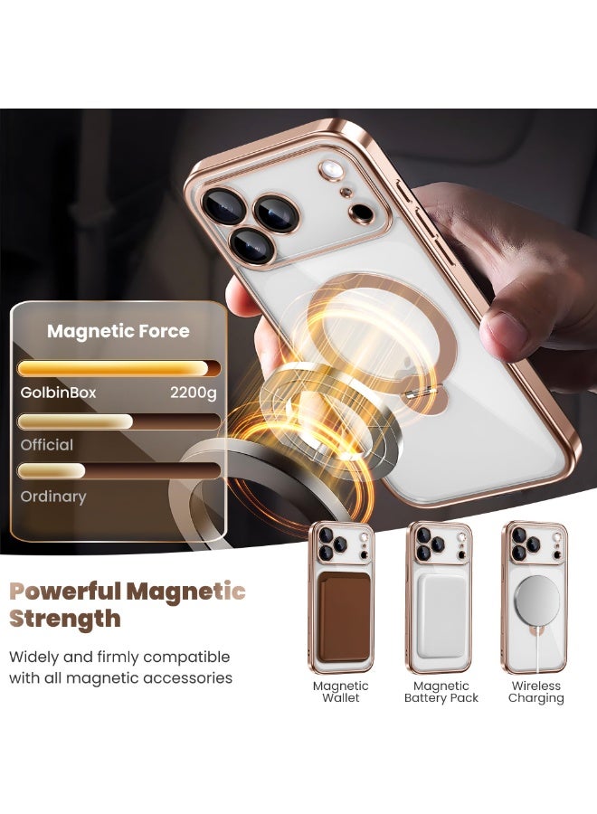 GolbinBox for iPhone 17 Pro Case with 360° Spin Magnetic Stand,[Compatible with Magsafe] [Military Protection][Built-in Ring Holder] Camera Control Phone Case for 17 Pro,Rose Gold/Clear - Image 3